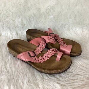 Sophia Milano Pink Leather Toe Loop Floral Flower Cork Bed Sandals 8.5-9